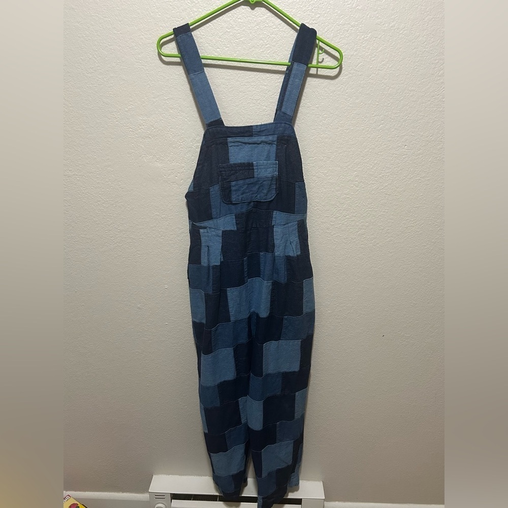 One of a Kind Patchwork Denim Overalls — Medium Petite Cropped Jean Jumpsuit - Picture 5 of 8